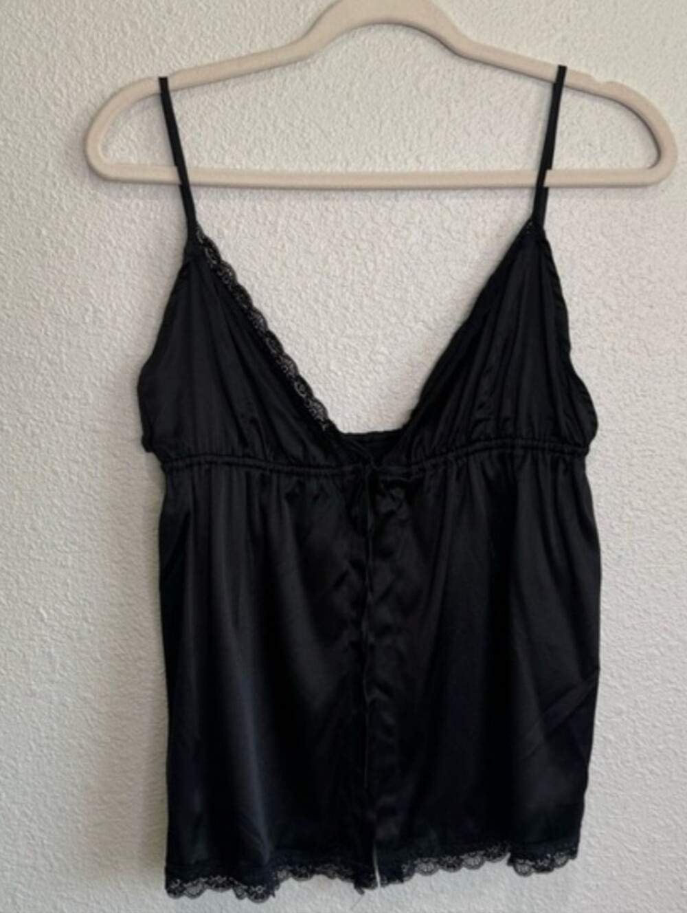 SilkSilky Black Mulberry Silk Lace Trim Camisole Babydoll Top XL Sleeveless